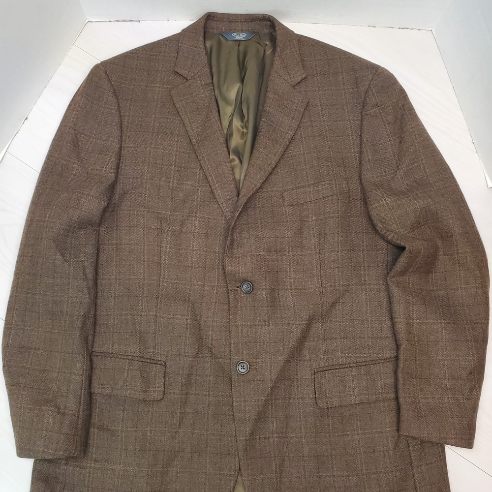 Pronto Uomo Platinum Mens 44R Brown Plaid 100% Wool 2 Button Blazer Ivy League - Picture 2 of 13